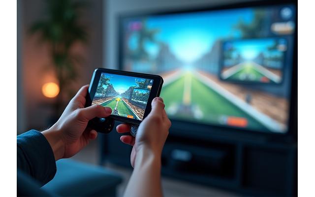 Çeşitli cihazlarda (telefon, tablet, bilgisayar, televizyon) aynı oyunun oynandığını gösteren entegre bir arayüz.