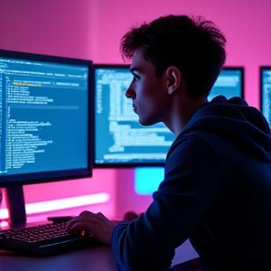 Unity ve Unreal Engine sertifikalı bir oyun geliştiricisi, kod ekranında çalışıyor.