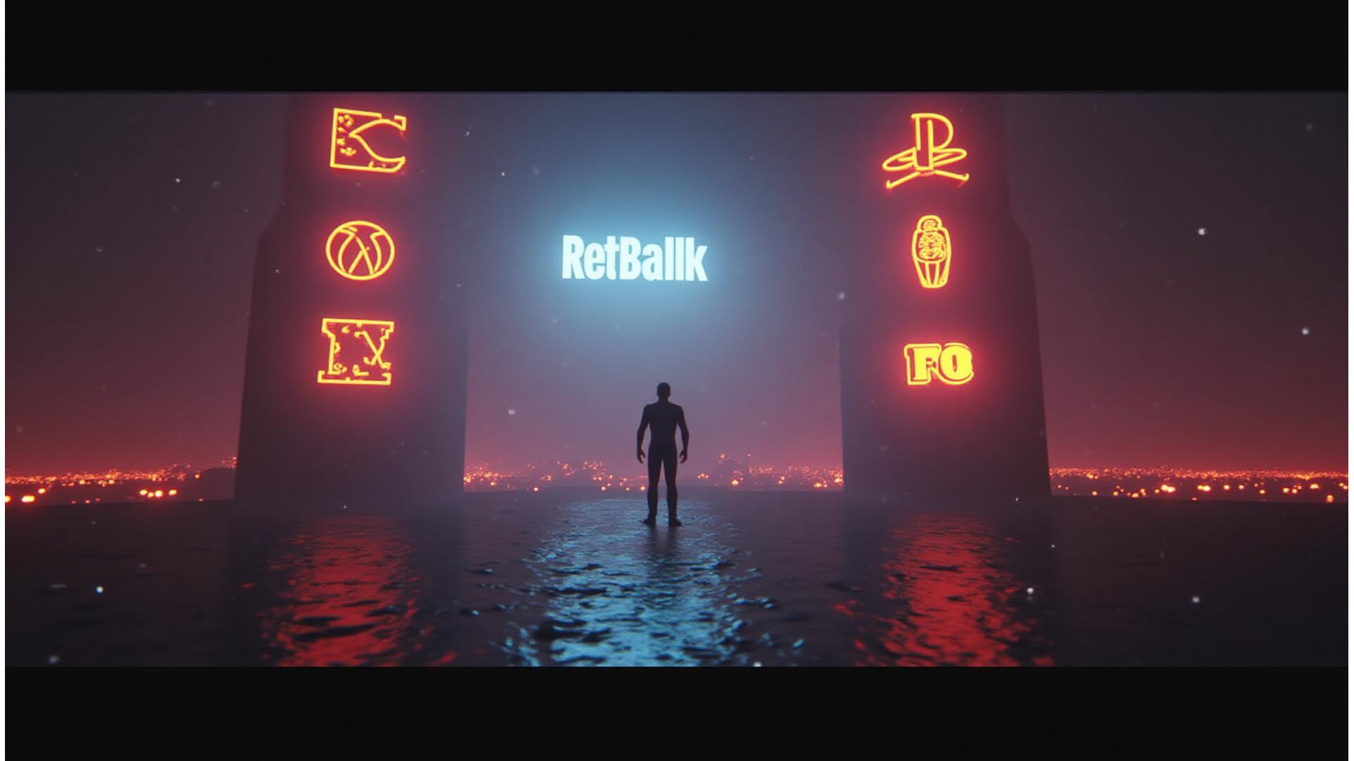 AAA kalitesinde bir video oyunundan aksiyon dolu bir sahne, neon ışıkları ve dinamik detaylarla. Arka planda PC, PlayStation ve Xbox kontrolcü simgeleri